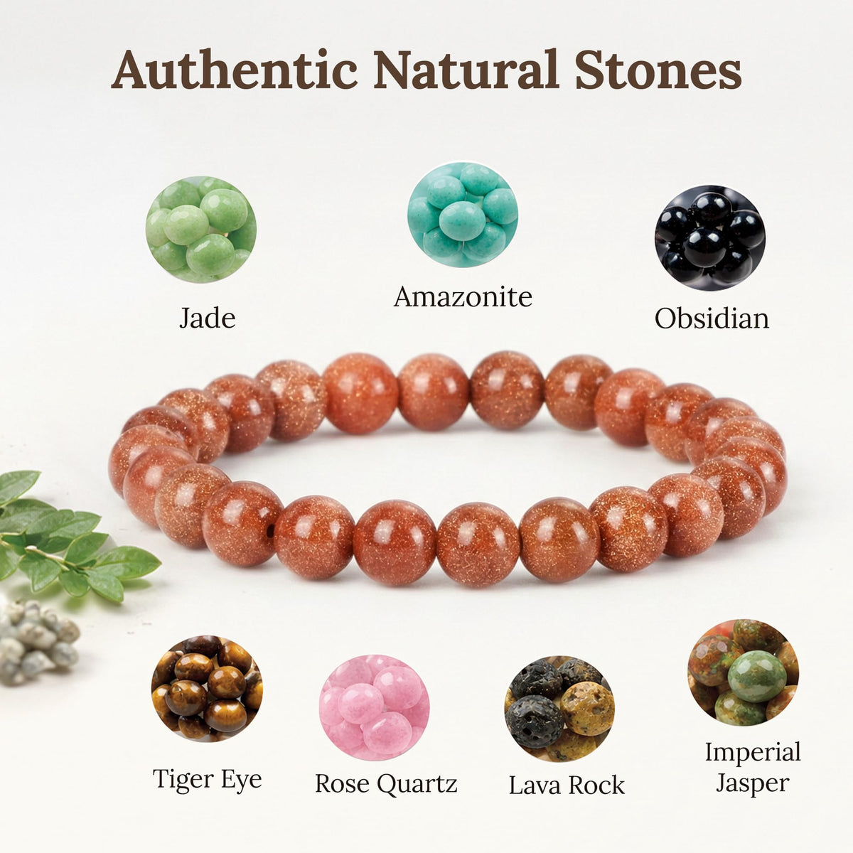 Elm City Direct 8mm Natural Stone Beaded Bracelet – Unisex Crystal Stretch Bracelets for Men & Women, Chakra & Healing Jewelry, Gift-Ready Beaded Bracelets (Gold Stone, 8mm)