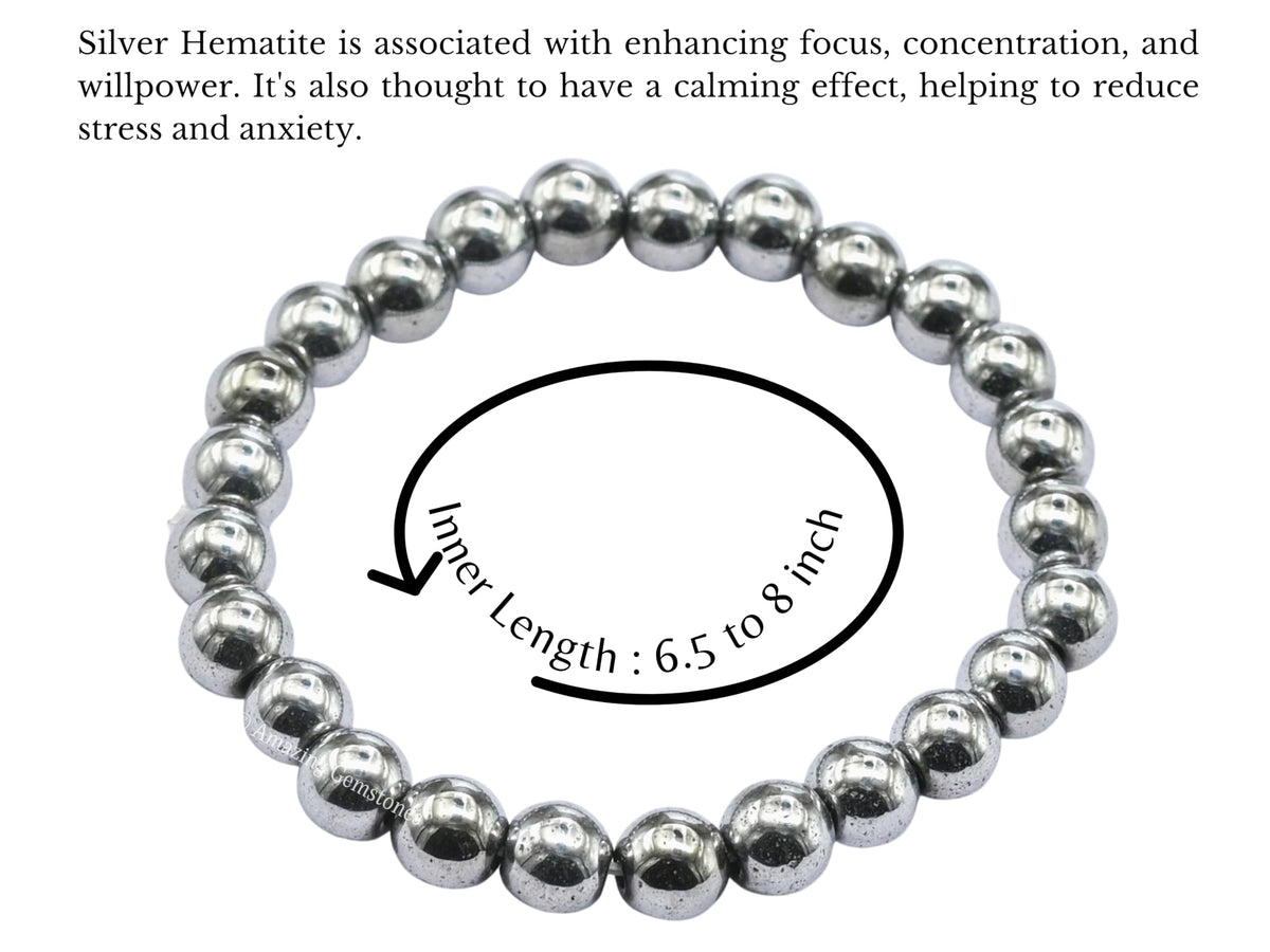 Amazing Gemstone Crystal Bracelet for Women Men's Gifts - Protection Healing Crystal Bracelet - 8mm Gemstone Beaded Stretchable Bracelet Pulseras Para Hombres Mujer Stocking Stuffers Mothers Day Gift (Silver Hematite)