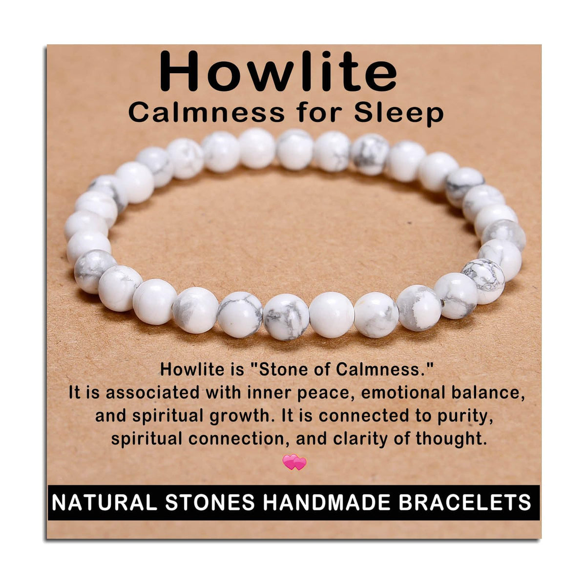 AD Beads Handmade Gemstone Stretch Elastic Bracelet Crystal Healing Reiki Nature's Beauty and Spiritual Essence Unisex (6mm, Howlite (Calmness for Sleep))