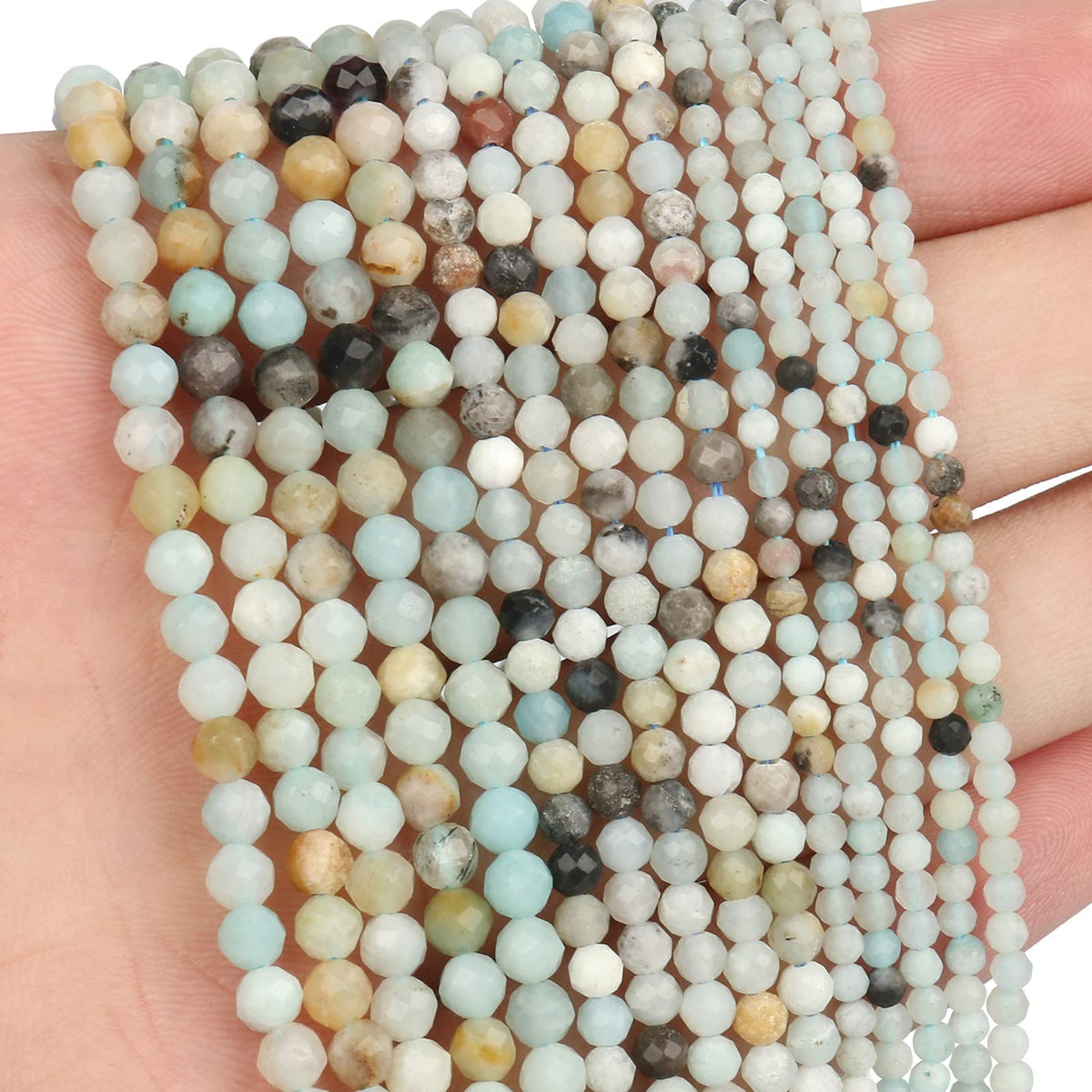 Song Xi 90pcs 4mm Natural Amazonite Gemstone Beads Faceted Round Loose Stone Beads for Jewelry Making