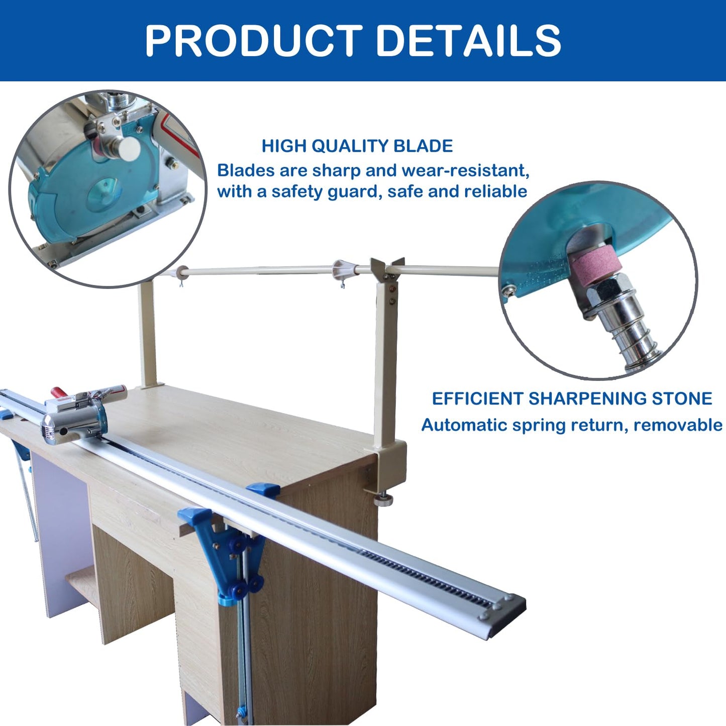 HayWHNKN Fabric Cutter High Speed Cloth Cutting Machine with 86.6inch Guideway and Counter Industrial Fabric End Cutter Machine 220V 180W