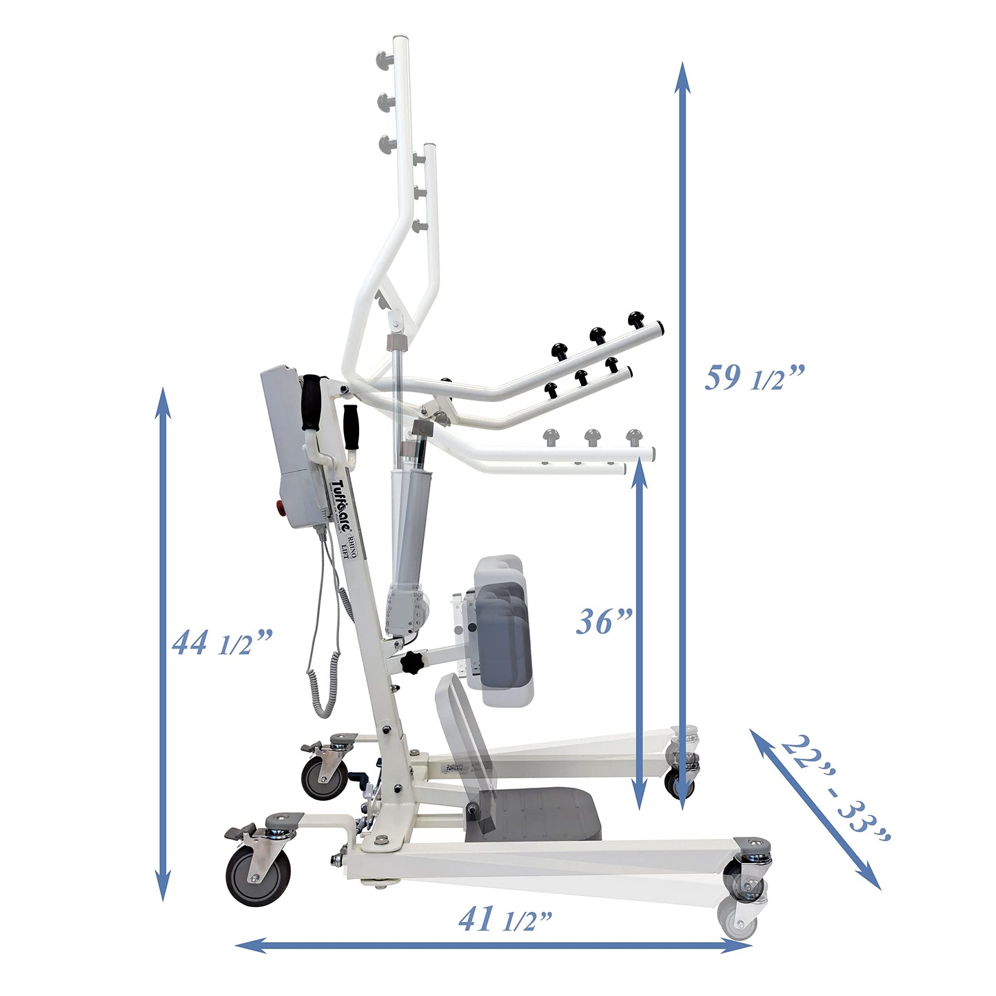 Tuffcare Stand Up Electric Patient Lift - Sit to Stand, Standing Lift, Rhino Lift with Manual Low Base - with Standing Sling (Medium) and Buttock Strap, 380 lb. Weight Capacity