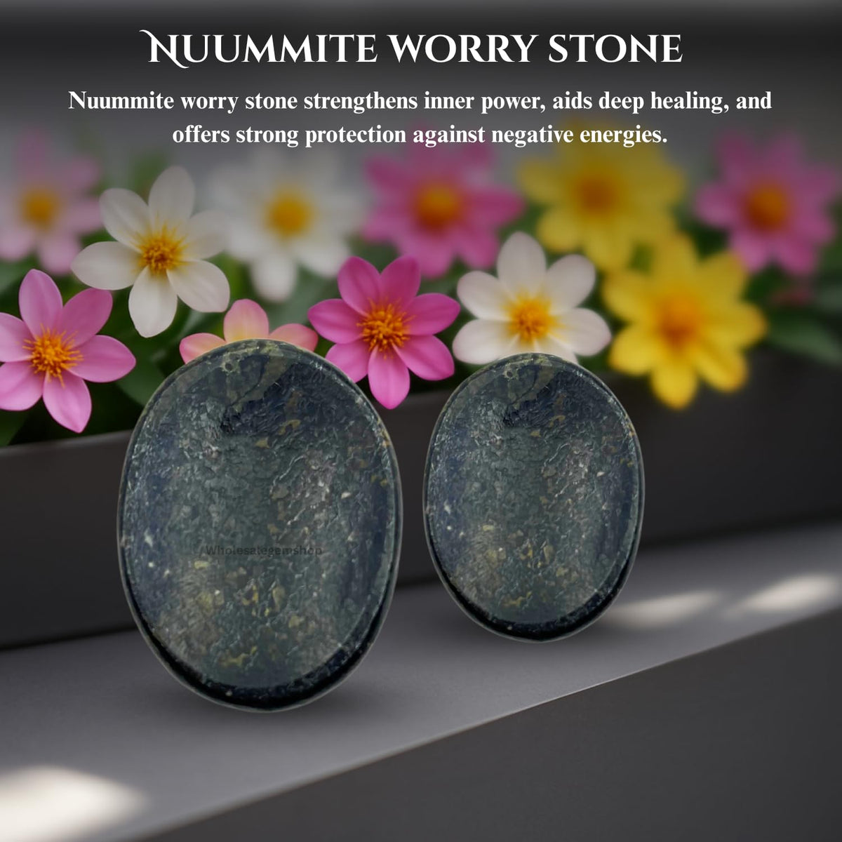 GEMSCITE Nuummite Thumb Worry Stones Metaphysical Gemstone Crystal Healing Reiki Men Women Gift Feng Shui Positive Energy Love Wellness Palm Stones Wicca Powerful