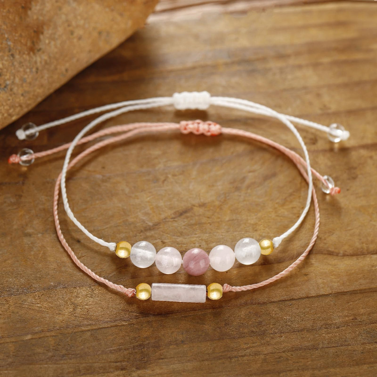 IQIC Handmade Fertility & Pregnancy Bracelet with Natural Rose Quartz, Aquamarine & Moonstone, Healing Crystal Bracelet for Pregnant Women, Comes with Blessing Card for Safe Delivery & New Beginnings