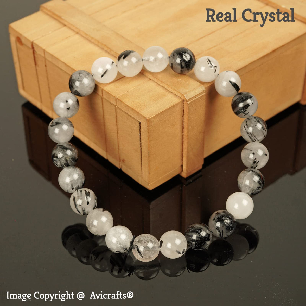 Avicrafts Black Rutile Bracelet Gemstone Bracelet Healing Yoga - Gemstone Beaded Stretch 8mm - Stone