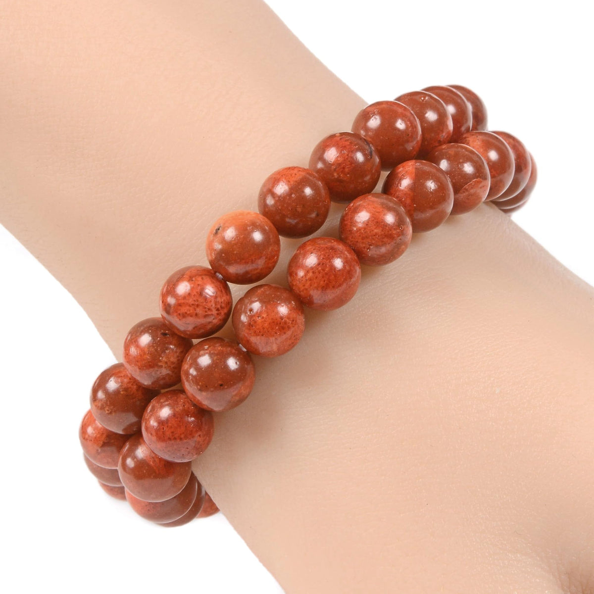 Justinstones Red Spong Coral Gemstone 8mm Round Beads Stretch Bracelet 7 Inch Unisex