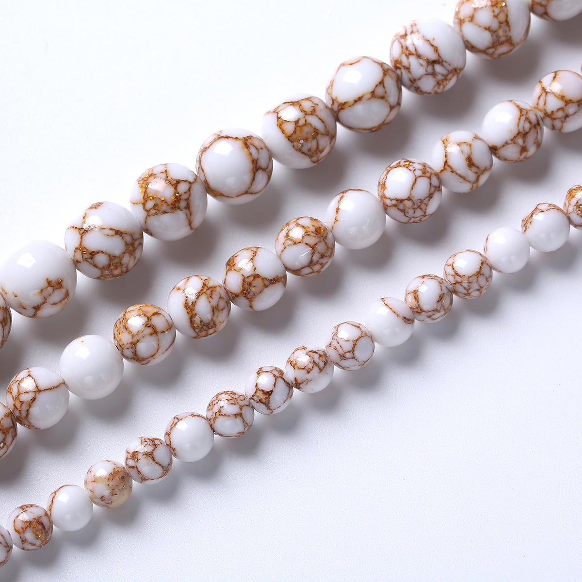 32pcs 12mm White Howlite Spun Gold Stone Beads for Jewelry Making Natural Stone Energy Healing Beads DIY Bracelet Necklace 15" (12mm, White Howlite Spun Gold Stone)