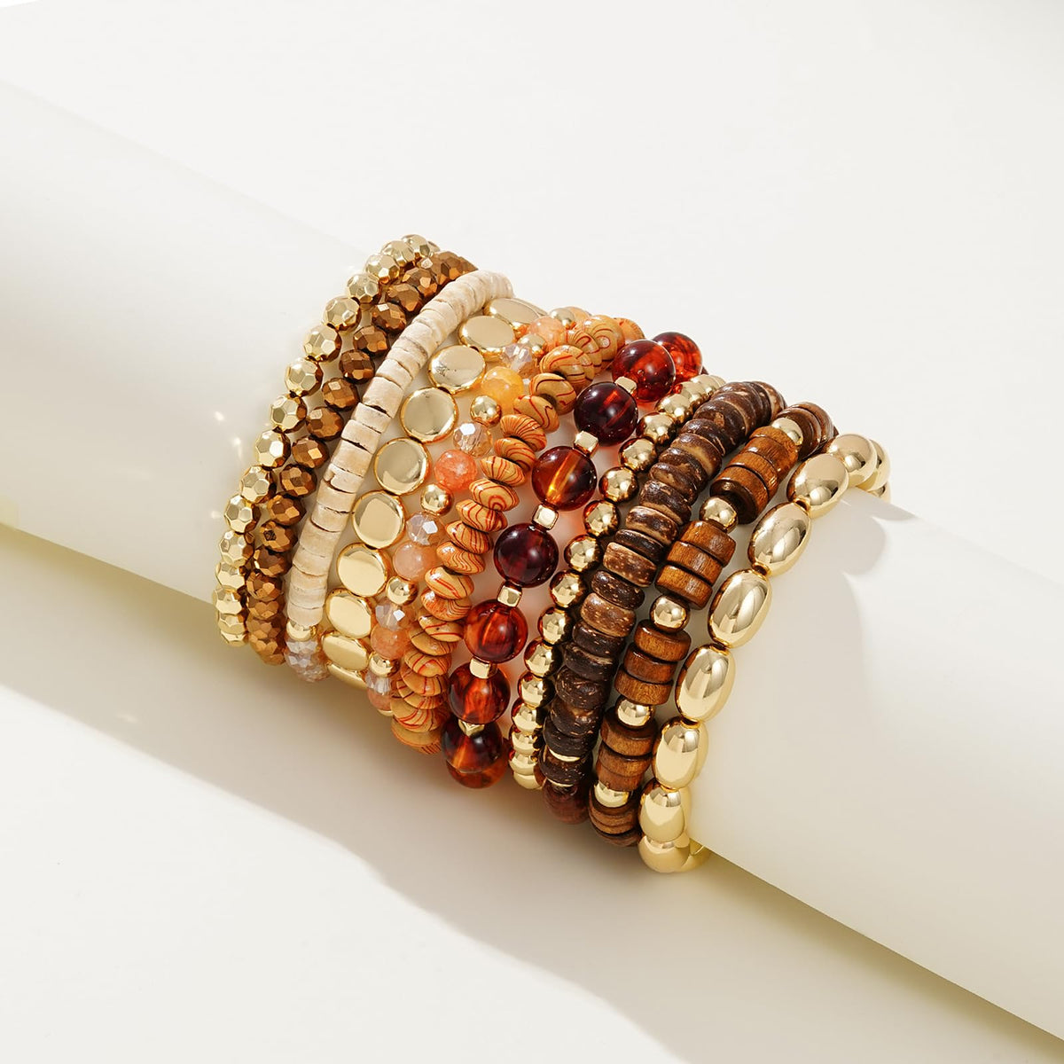 GOOJIDS Surfer Heishi Clay Bead Bracelets for Women Bohemian Stackable Gold Plated Beaded Stretch Bracelets Elastic Layering Friendship Bracelets Set Boho Jewelry