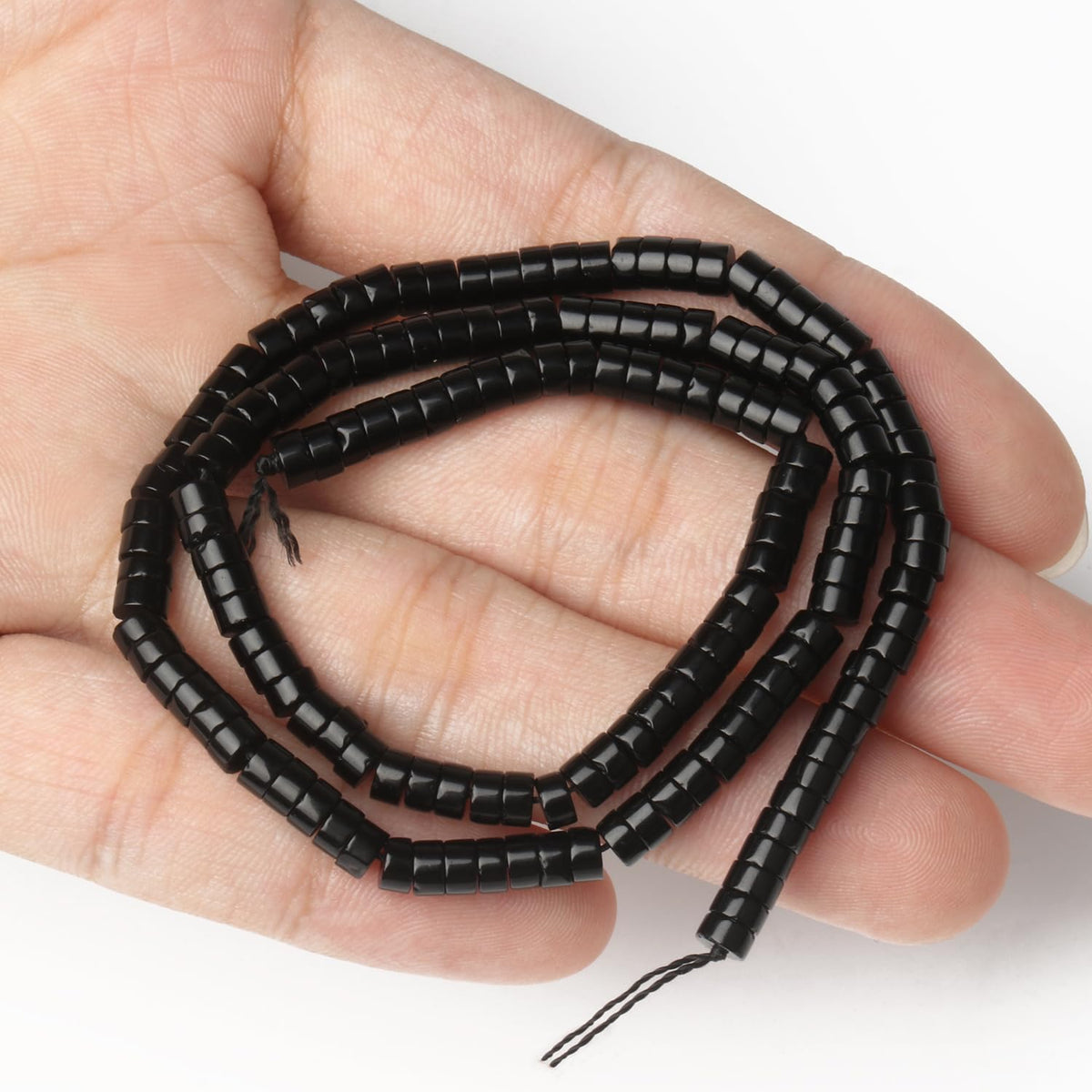 NITOPUPU 150Pcs 4×2mm Natural Black Onyx Spacer Stone Beads for Jewelry Making Supplies, Loose Semi Flat Round Gemstone Tube Beads for Bracelets DIY Crafts