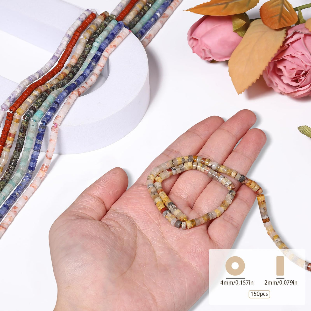 NITOPUPU 150Pcs 4×2mm Natural Dalmatian Jasper Spacer Stone Beads for Jewelry Making Supplies, Loose Semi Flat Round Gemstone Tube Beads for Bracelets DIY Crafts