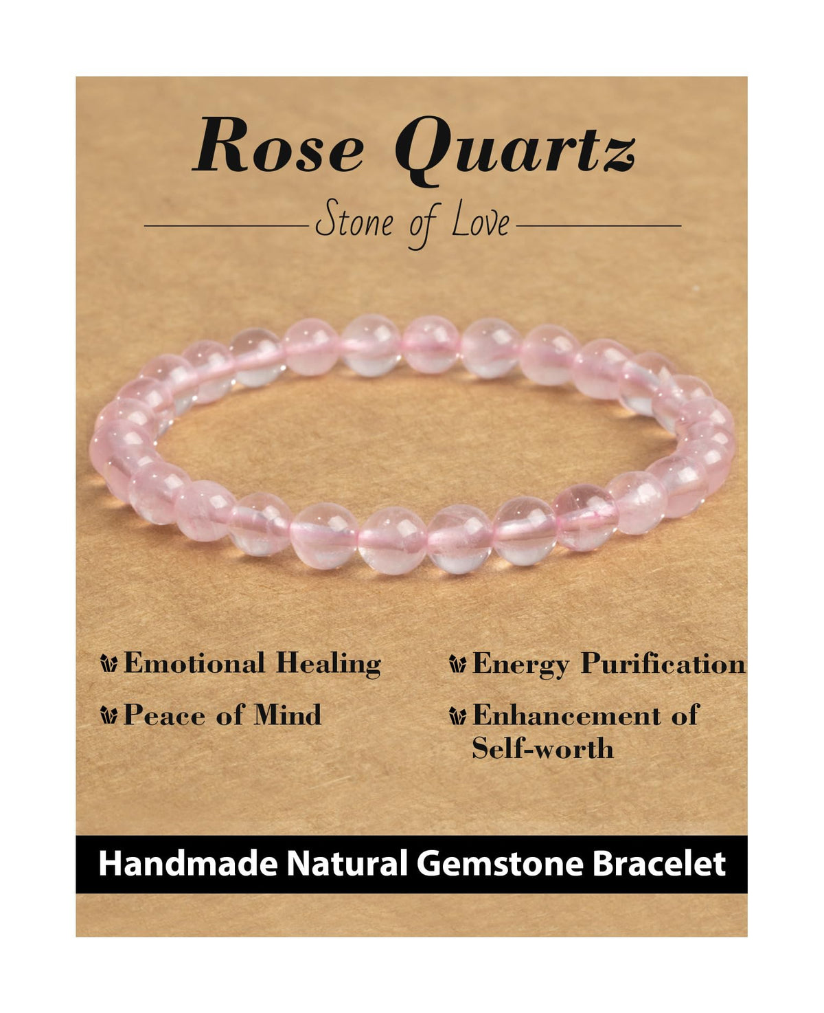 Landorilo Beaded Bracelet for Men Women, 6mm Natural Stone Rose Quartz Healing Crystal Stretch Bracelets, Ideal Christmas Birthday Jewelry Gifts with Energy Card，Replacement Beads Included