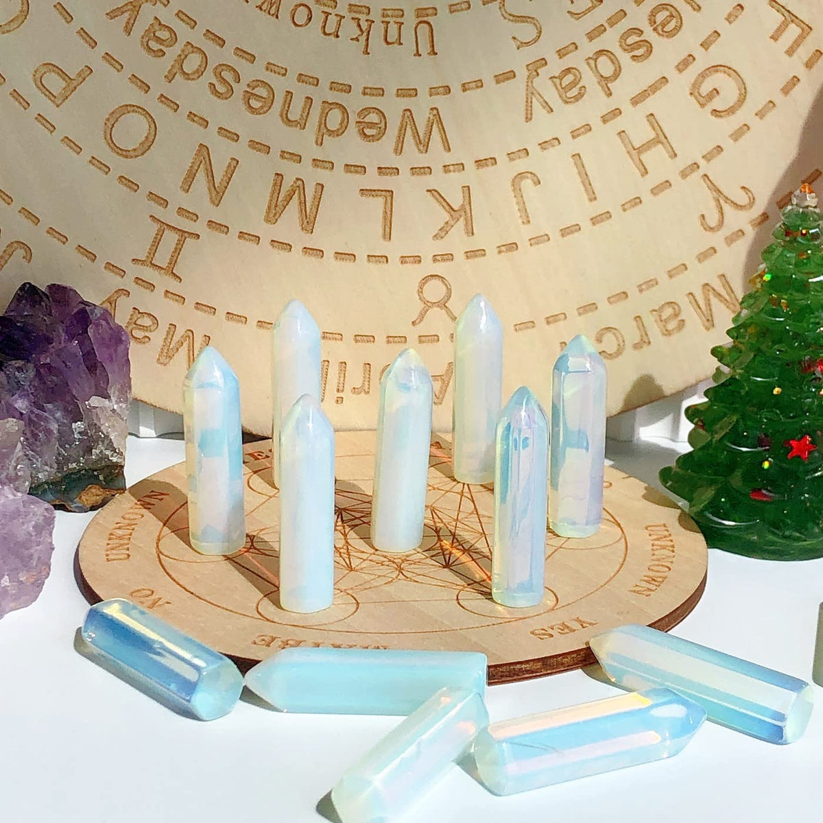 10PCS Opal Natural Healing Crystals Stones Sets Polished Tumbled Pocket Gemstones Bulk Hexagonal Points Reiki Energy Balancing Chakra Meditation Therapy Desk Decor Gift