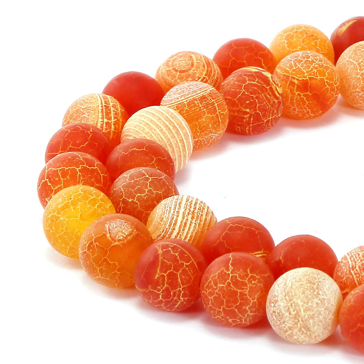 MJDCB Natural Orange Frosted Agate Round Stone Beads for Jewelry Making DIY Bracelets Necklaces (6mm)