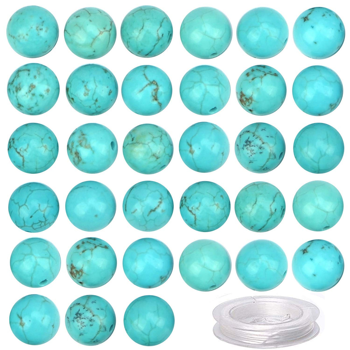 80Pcs Natural Crystal Beads Stone Gemstone Round Loose Energy Healing Beads with Free Crystal Stretch Cord for Jewelry Making (Turquoise, 10mm)