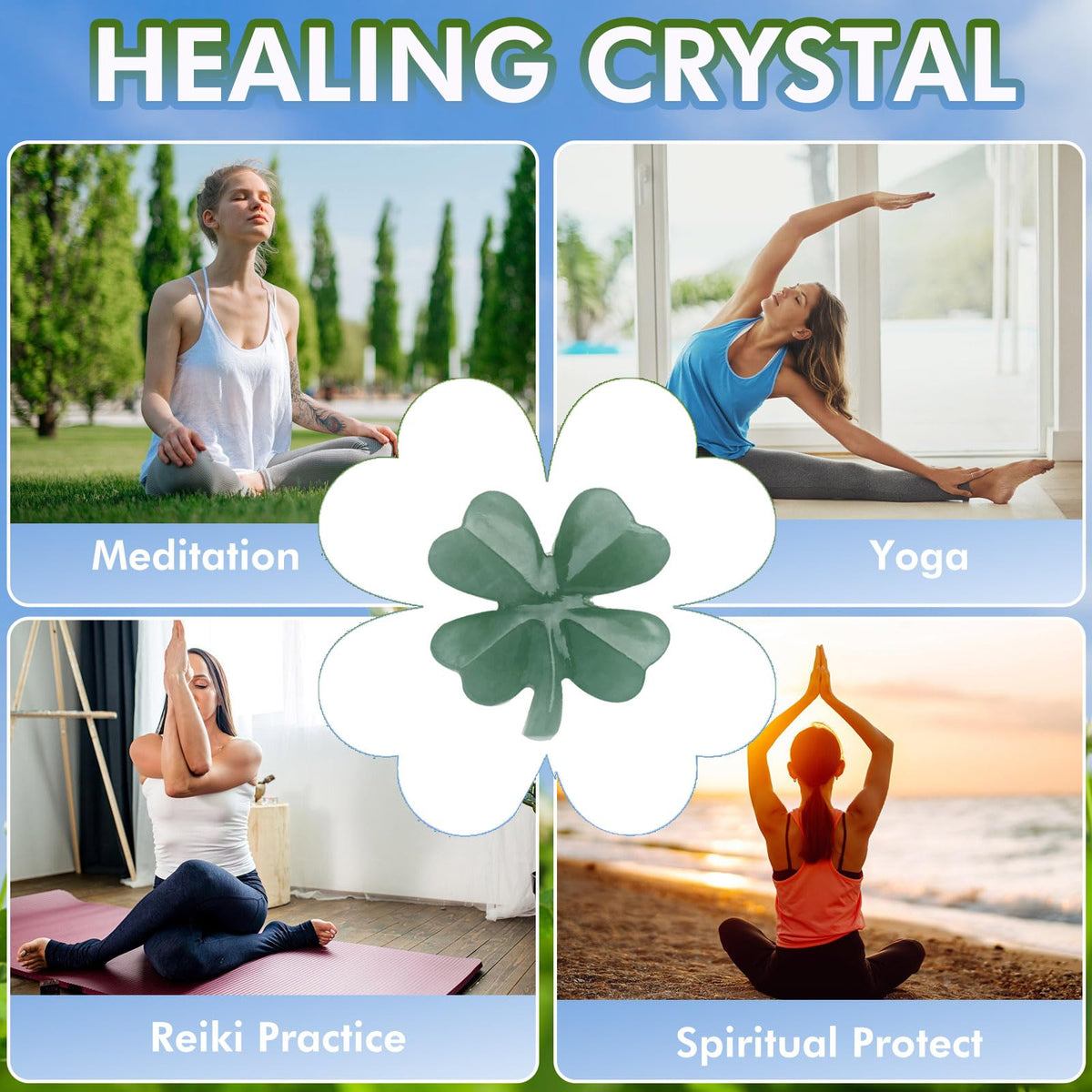 Hguxmcu Natural Green Aventurine Four Leaf Clover - Feng Shui Lucky Crystal for Love Positivity, Polished Healing Stone Decor, Birthday Gift for Her Gift for Women Men