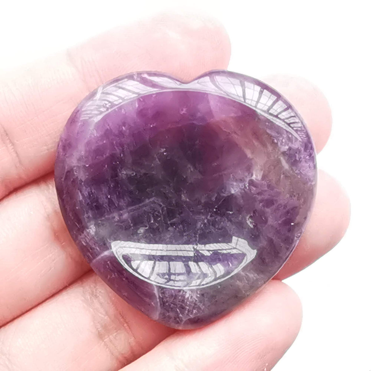 Bacatgem Natural Amethyst Heart Chakra Thumb Worry Stone,Hand Carved Healing Crystal Shaped Stone for Anxiety Stress Relief Meditation