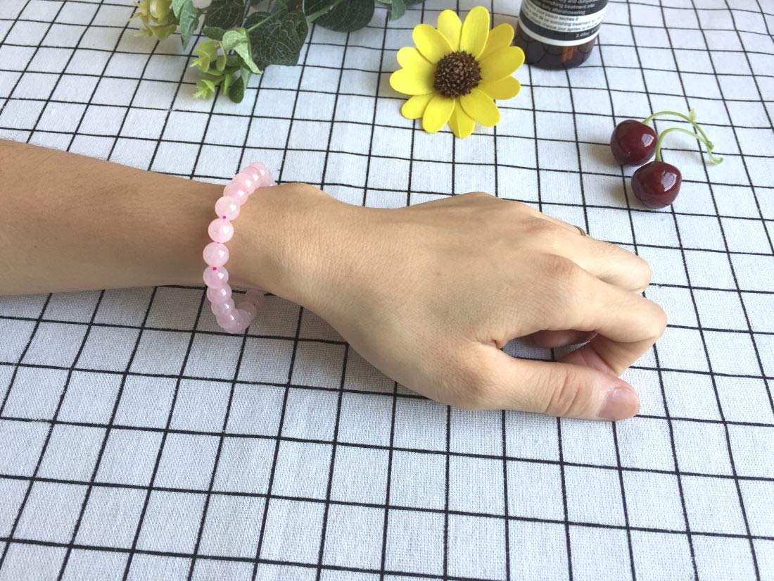 Adabele Real Natural Pink Rose Quartz Gemstone Beaded Bracelet 7.5 inch Stretch Chakra Healing Crystal Stone Jewelry Women Mom Gift (Unisex) GB8-B9