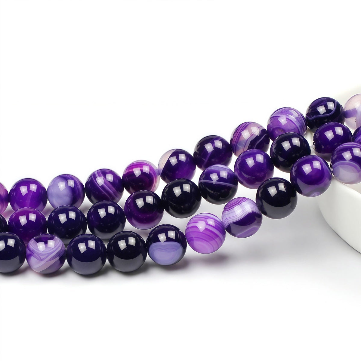 MJDCB Natural Stone Beads Purple Striped Agate Round Loose Beads for Jewelry Making DIY Bracelet Necklace (12mm)