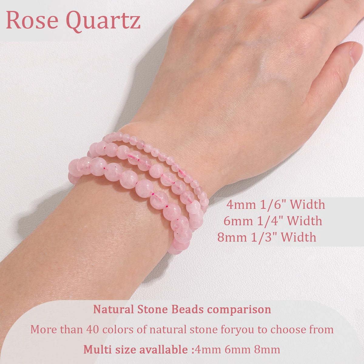 Vinswet Healing Crystal Bracelets for Women Men 4mm Rose Quartz Natural Stone Beaded Stretch Bracelet Handmade Gemstone Reiki Spiritual Jewelry Gifts