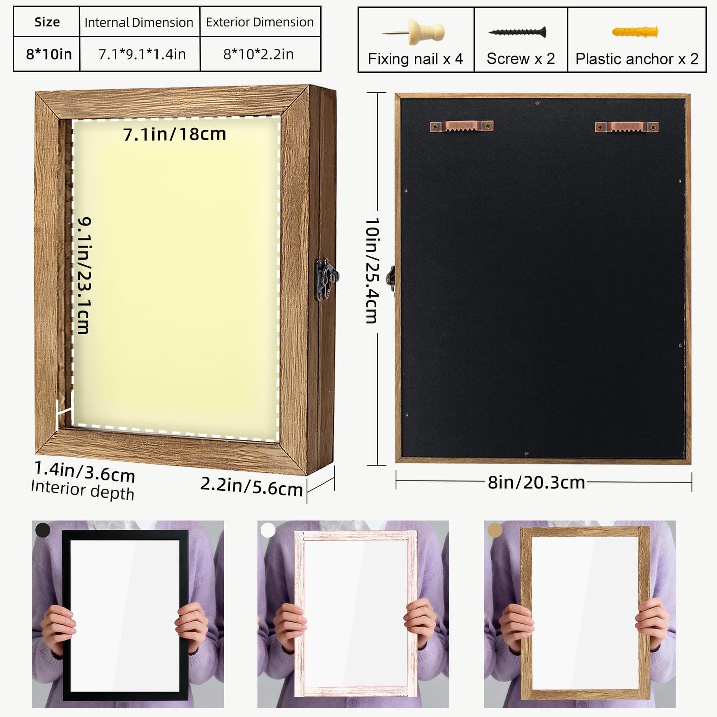 TJ.MOREE Shadow Box Frame 8 x 10 Shadowbox Display Case Picture Frame with Linen Back Memorabilia Bouquet Medals Military Photos Memory Box