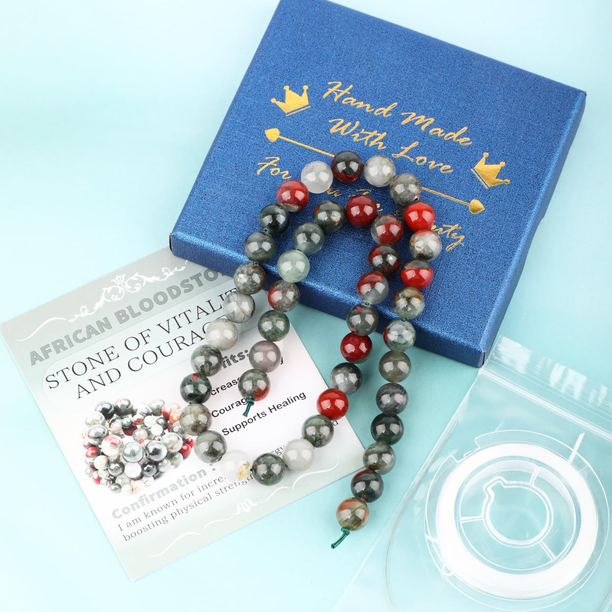 CMBYN Natural Stone Beads Round Genuine Real Stone Beading Strand Loose Gemstones DIY Smooth Bead for Bracelet Necklace Earrings Jewelry Making (African Bloodstone, 8mm 45 Pieces)