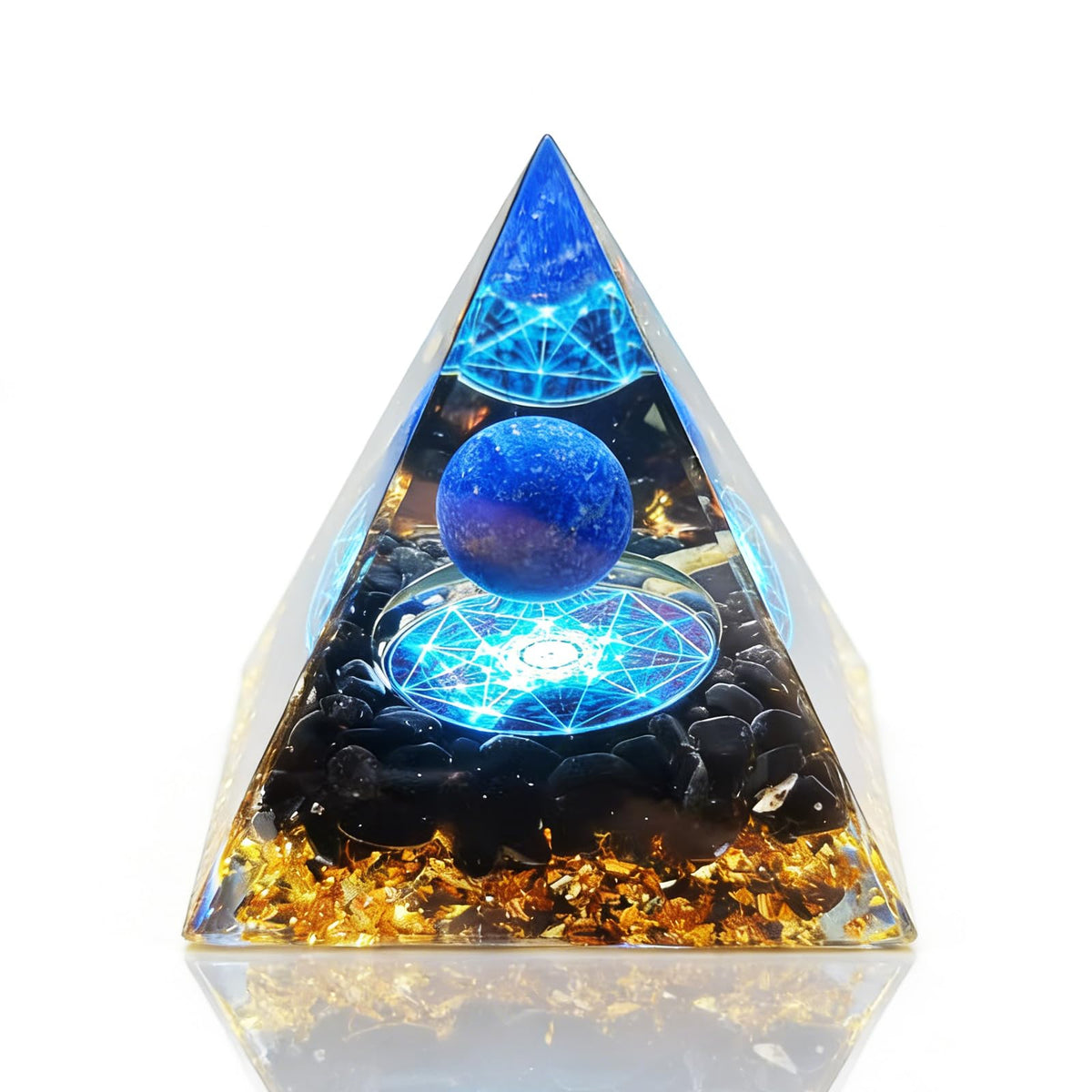 Orgone Pyramid, Small Healing Crystal Pyramid Porstive Energy Generator, for Reduce Stress, Balance Chakra, Meditation, Attract Luck, Accumulate Wealth&Health (Blue)