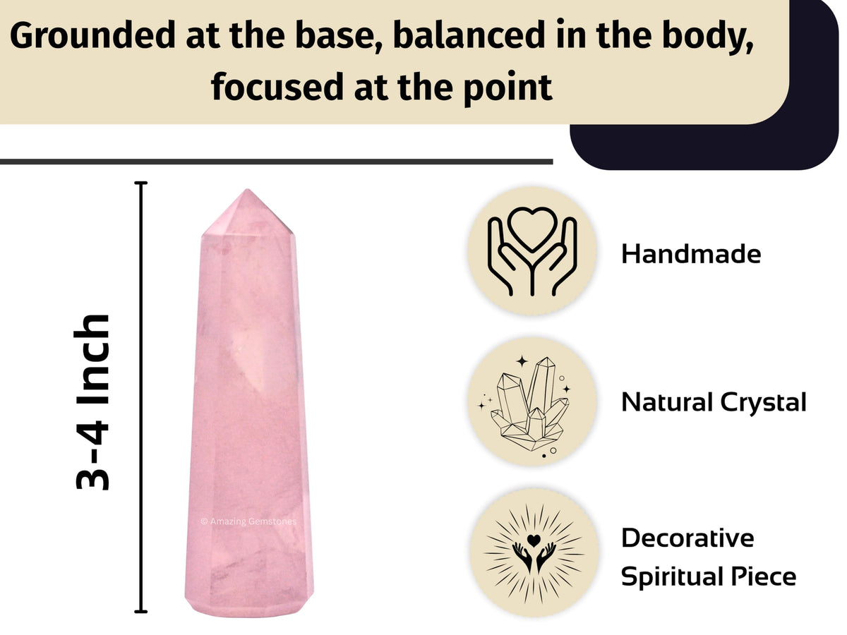 Amazing Gemstone Rose Quartz Crystal Towers - Natural Healing Crystal Point Obelisk for Reiki Healing and Crystal Grid (3" to 4" INCH)