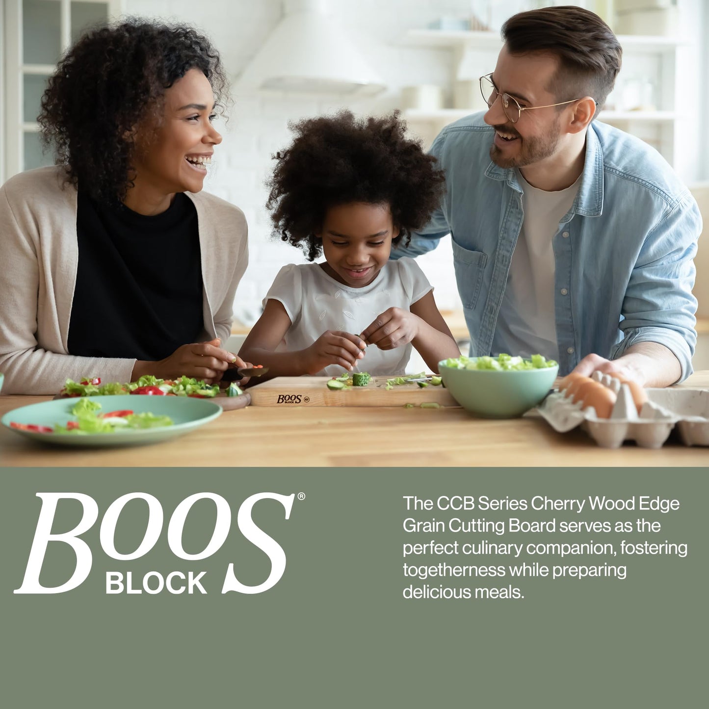 John Boos CCB Series Square Wooden Cherry Cutting Board 14”x14” – 3” Thick, 12-lb Reversible Butcher Block with End-Grain & Finger Grips – Made in the USA