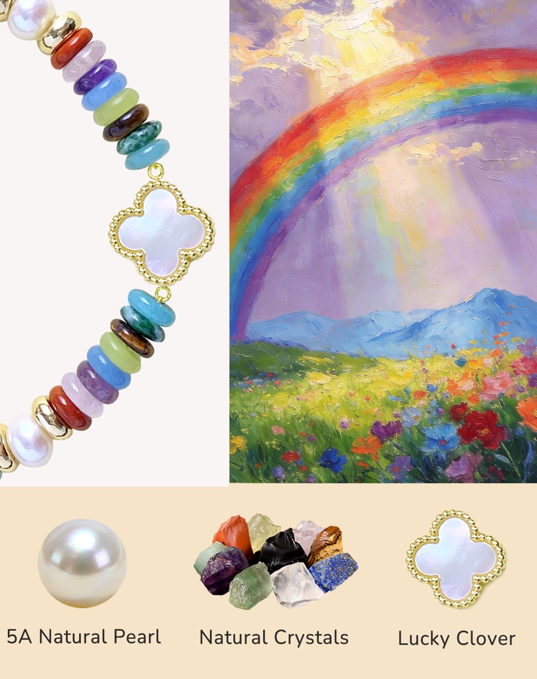 YEETONDA Four Leaf Clover Natural Gemstone Rainbow Bracelets Jewelry 16th 21st 30th 40th 50th 60th 70th 80th Birthday Gifts For Women Mom Sister Friend Daughter Niece(Rainbow)