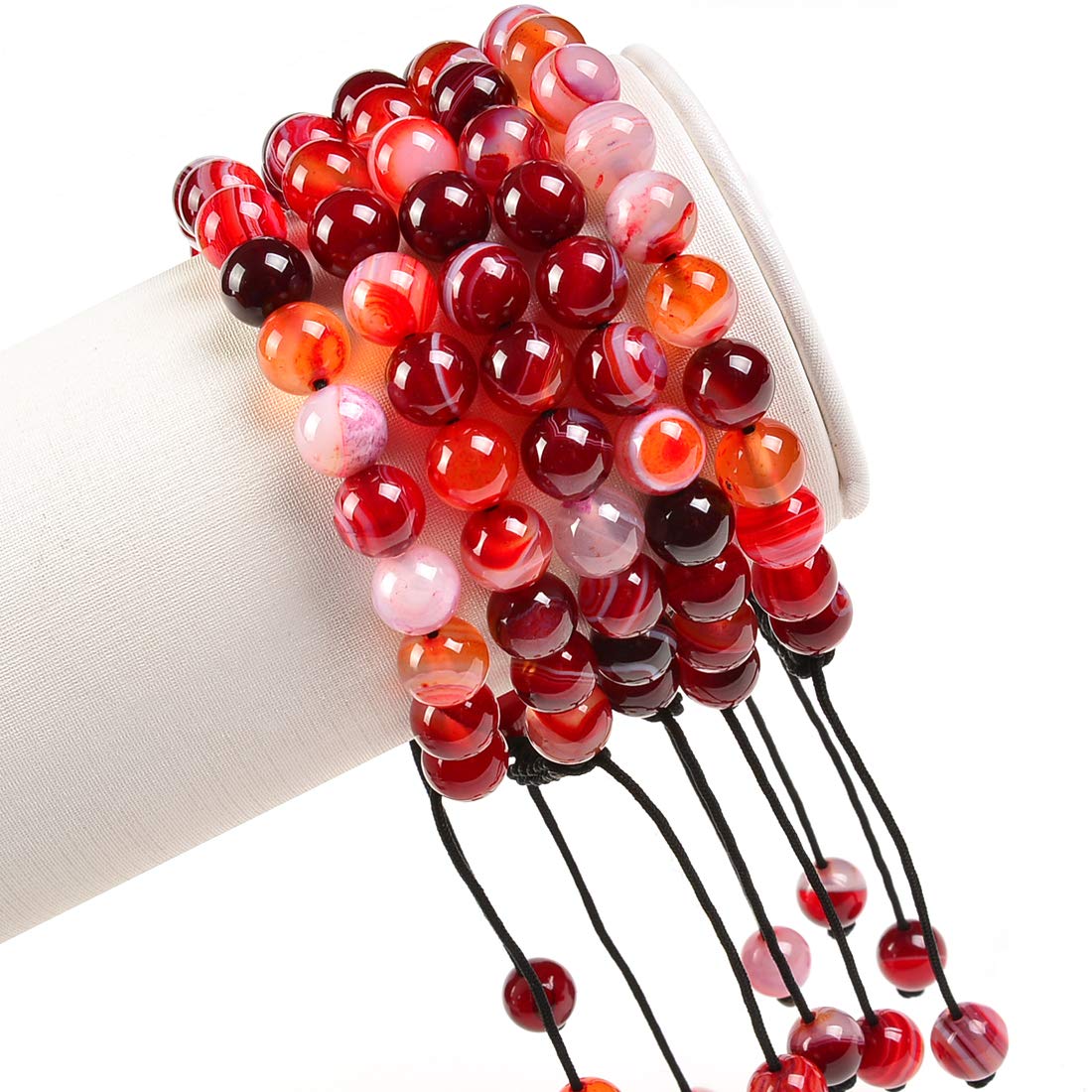 MASSIVE BEADS Natural Healing Power Gemstone Crystal Beads Unisex Adjustable Macrame Bracelets 6mm (Agate Red, 6mm)
