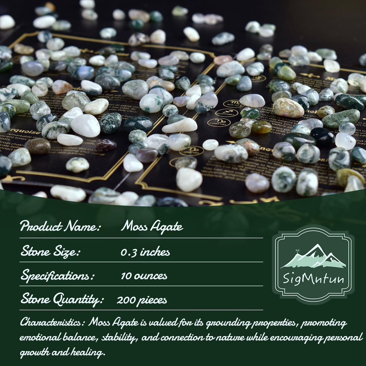 SigMntun Polished Moss Agate Crystal Chips 200 Pcs - 0.3" 10 oz Tumbled Stone Chips Crushed Sea Glass Stones Healing Reiki Crystal Jewelry Making Home Decoration