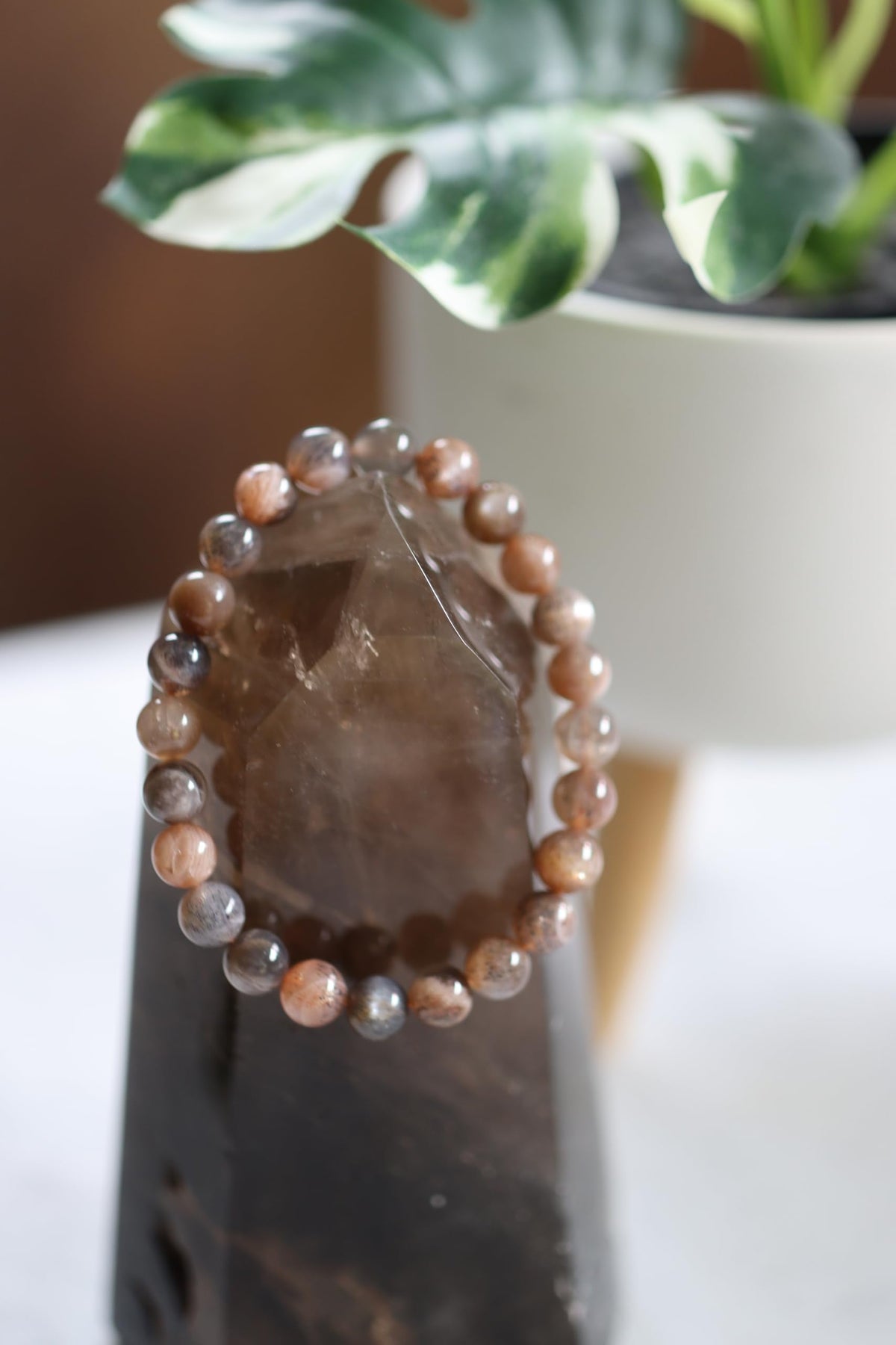 The Vida Handmade AAA+ Quality Crystal Stretch Elastic Bracelet - Nature Gemstone - Jewelry Gift - Holiday Gift - For Women & Men (Black Moonstone)