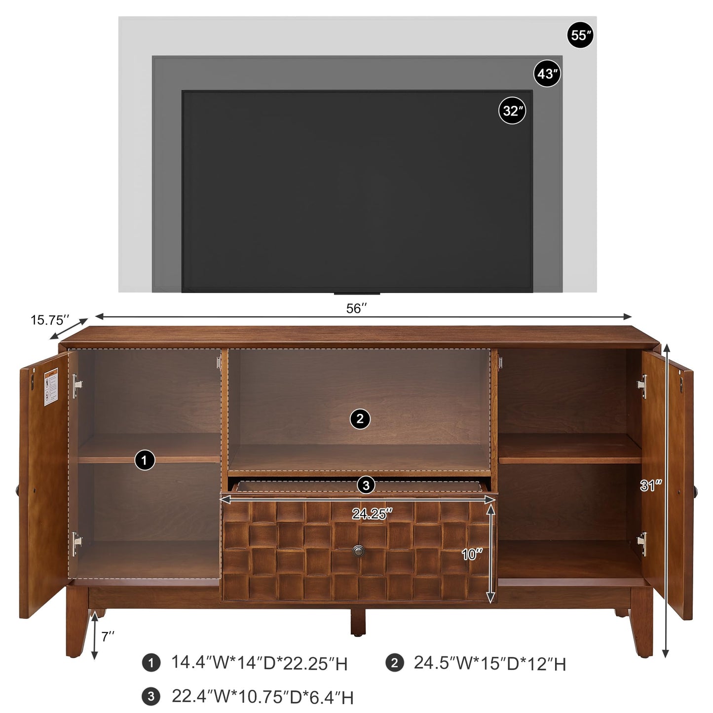 ZIXUANXIMU 56" Multi-Use TV Stand Cabinet, Mid Century Sideboard Buffet Cabinet with Storage, Entertainment Center, Kitchen Storage Cabinet, Dining Buffet & Entryway Console Table