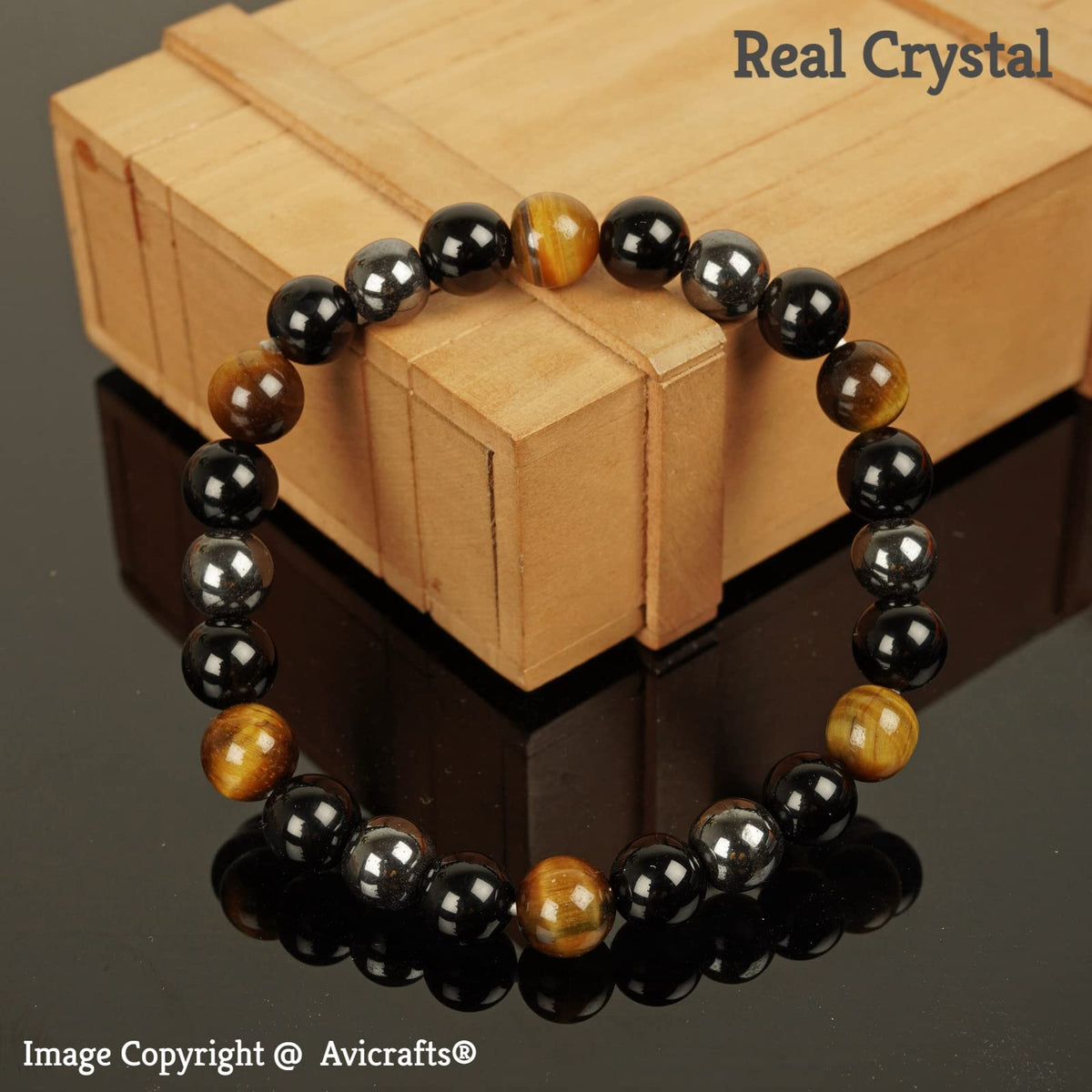 Avicrafts Triple Protection Bracelet - For Protection - Bring Luck And Prosperity - Hematite - Black Obsidian - Tiger Eye - Stone Bracelets For Girls Women