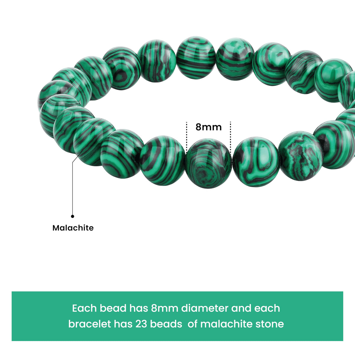 Crystal Vibe Malachite Bracelet for Protection & Growth – Natural Healing Stone 8mm Beaded Bracelet for Women Men – Adjustable Size