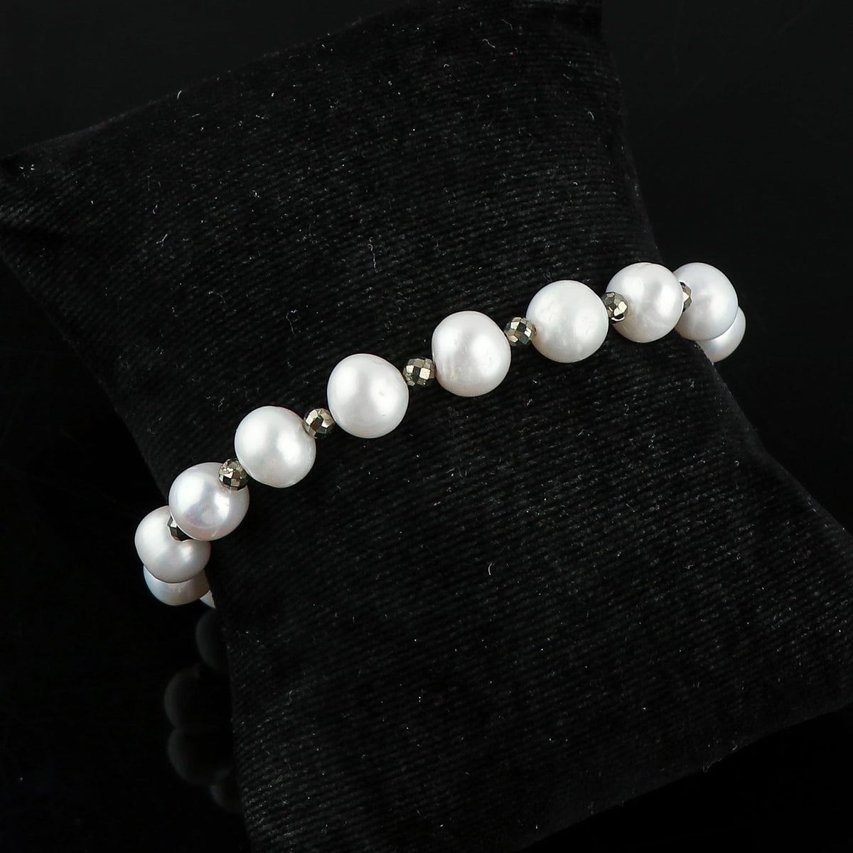 CRYSTALIS Natural Pyrite And Freshwater Pearl Beaded Bracelet, Elegant Beads Crystal, Chakra Bracelet, Healing Bracelet, Gemstone Jewelry, Friendship Bracelet, 925 Sterling Silver Slider 10 inch