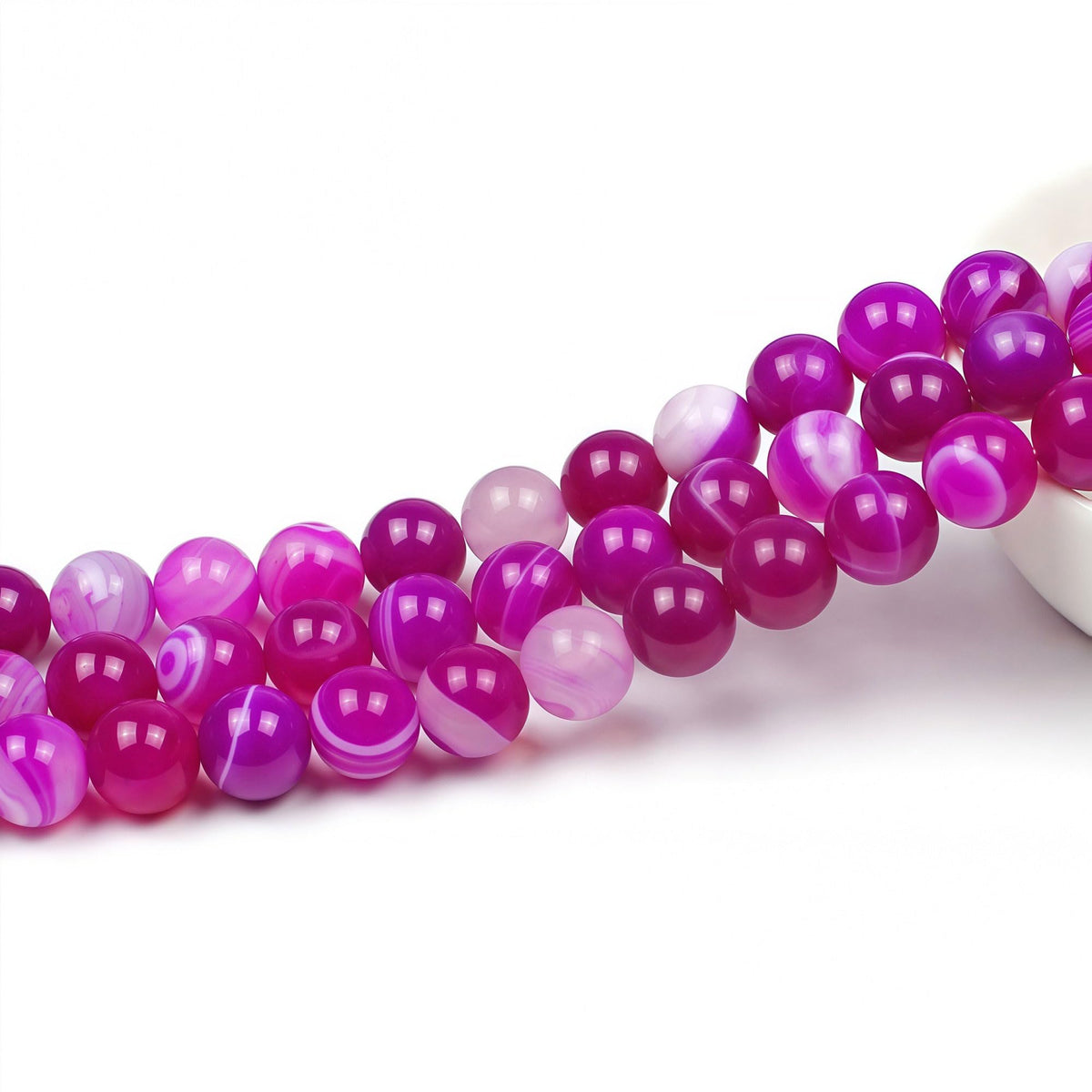 MJDCB Natural Stone Beads Rose Red Stripe Agate Round Loose Beads for Jewelry Making DIY Bracelet Necklace (8mm)