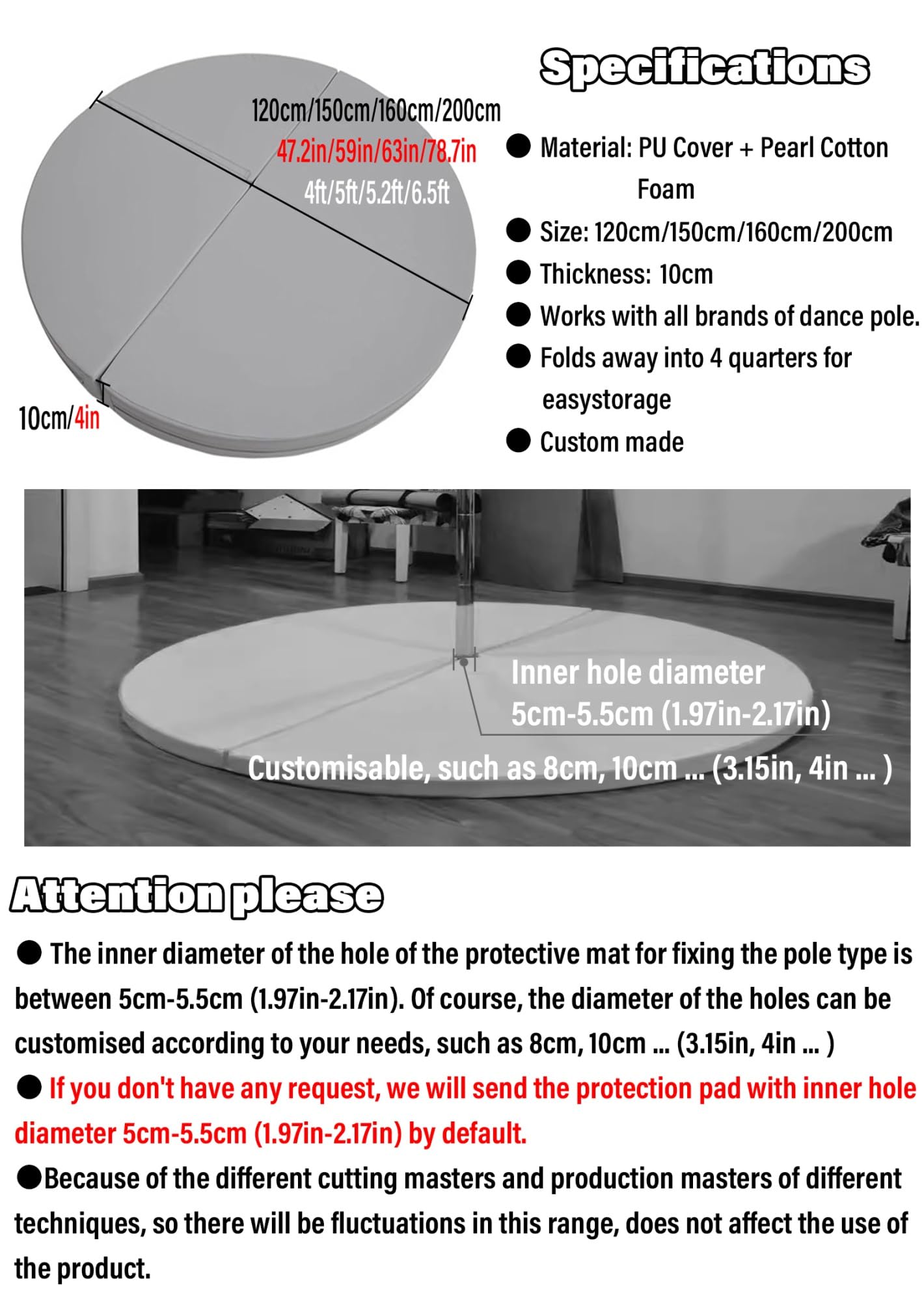 Pole Dance Mat, Fitness Gymnastic Yoga Safety Protection Pad, Foldable Shock Absorption Round Pole Crash Mat