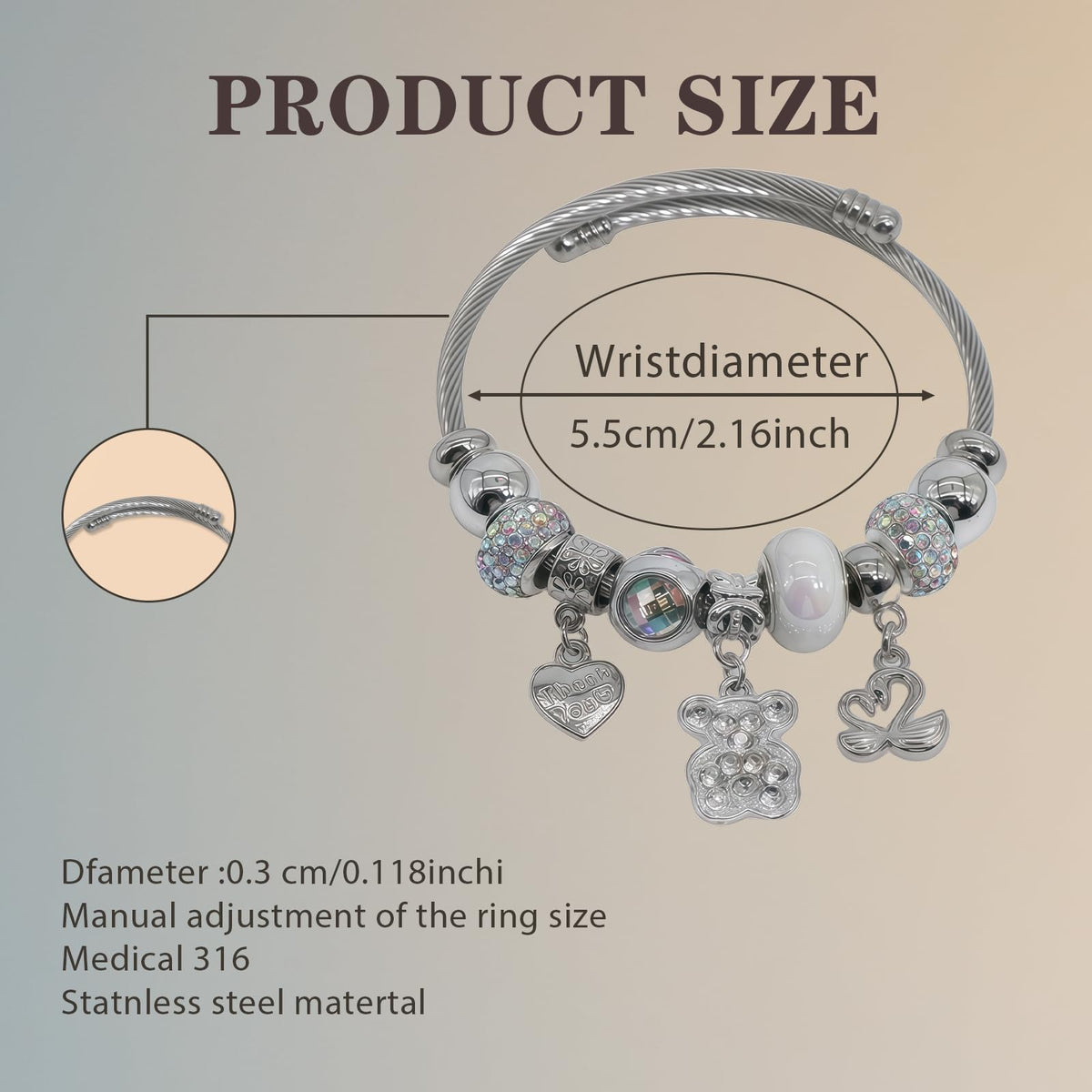 QMWKVNC Charm Bracelets for Girls,Exquisite Cute Cartoon Friendship Silver Bracelets Stainless Steel Bangle, Girls Jewelry Suitable for Holiday Gifts and Birthday Gifts (Bracelets-D)