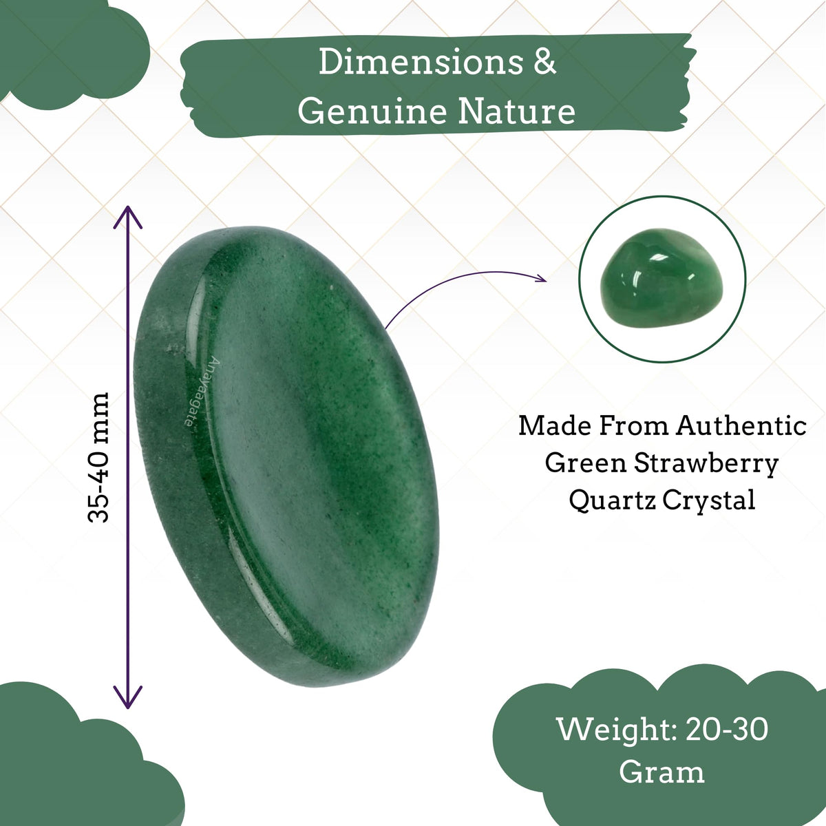 Anaya Agate Green Strawberry Worry Stones Certified Crystal Thumb Worry Stone for Anguish, Relaxing and Soothing Balance Stones for Meditation, Stress Relief Crystals and Healing Stones for Men, Women