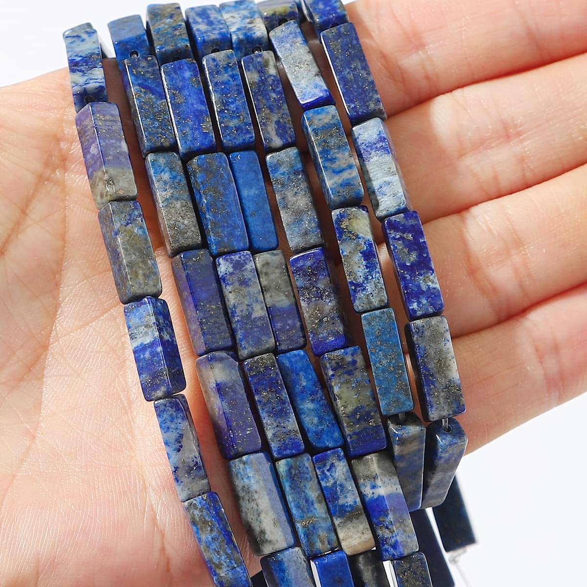 BEADIA Natural Lapis Lazuli Tube Beads 13x4mm 30pcs Rectangle Loose Semi Gemstone Beads for Jewelry Making Design