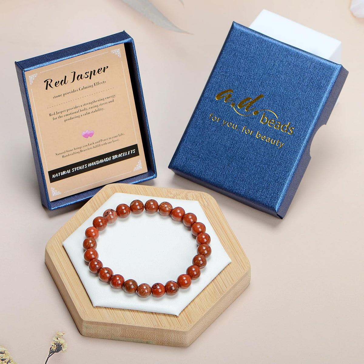 AD Beads Handmade Gemstone Stretch Elastic Bracelet Crystal Healing Reiki Nature's Beauty and Spiritual Essence Unisex (6mm, Red Jasper)
