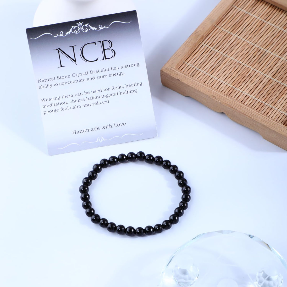 Bymitel 6mm Black Onyx - Handmade Reiki Gemstone Stretch Bracelet, Natural Beauty & Spiritual Essence, Crystal Healing for Unisex Adults