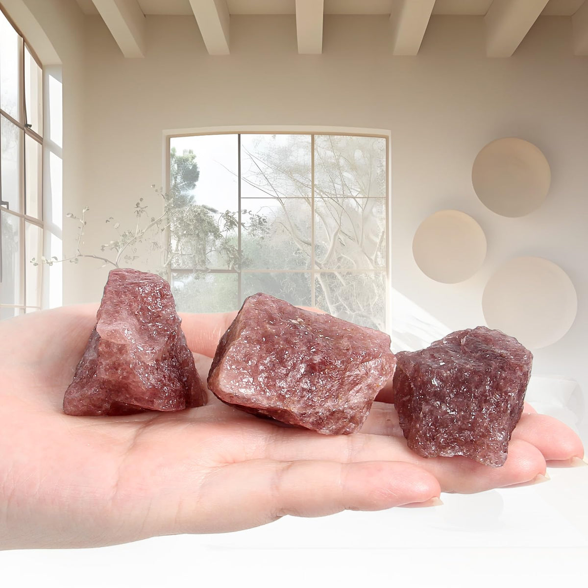1.1lb Bulk Raw Red Strawberry Quartz Rough Crystal-Natural Red Strawberry Quartz Raw Stones Crystal for Tumbling, Cabbing, Decoration, Polishing, Wire Wrapping, Wicca & Reiki Crystal Healing