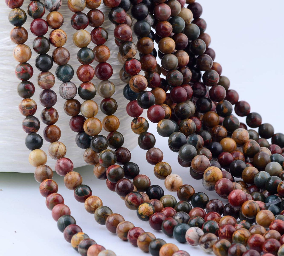 Natural Stone Beads 100pcs 6mm Picasso Jasper Round Genuine Stone Beading Loose Gemstone Hole 1mm DIY Charm Smooth Beads for Bracelet Necklace Earrings Jewelry Making (Picasso Jasper Red, 6mm)
