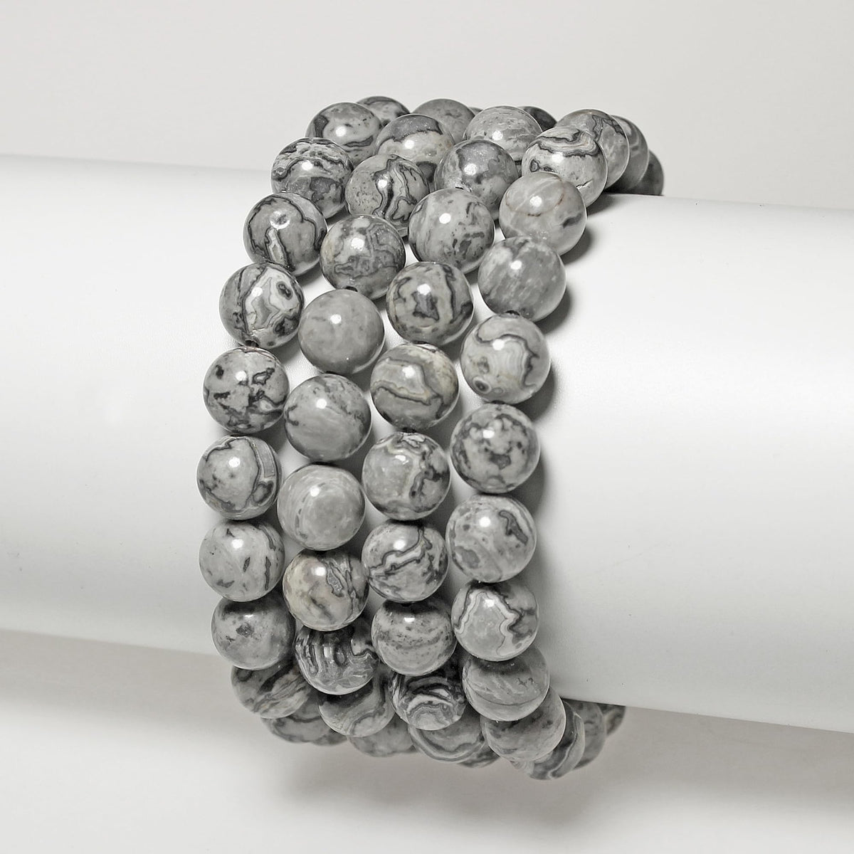 MJDCB AAA Natural Map Stone Beads Gray Picasso Stone Beads for DIY Bracelet Making 15" (6mm)
