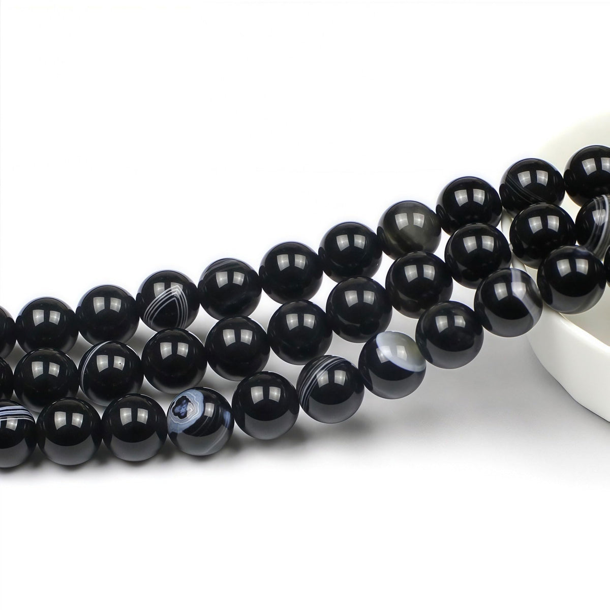 MJDCB Natural Black Striped Agate Round Loose Beads for Jewelry Making DIY Bracelet Necklace (12mm)
