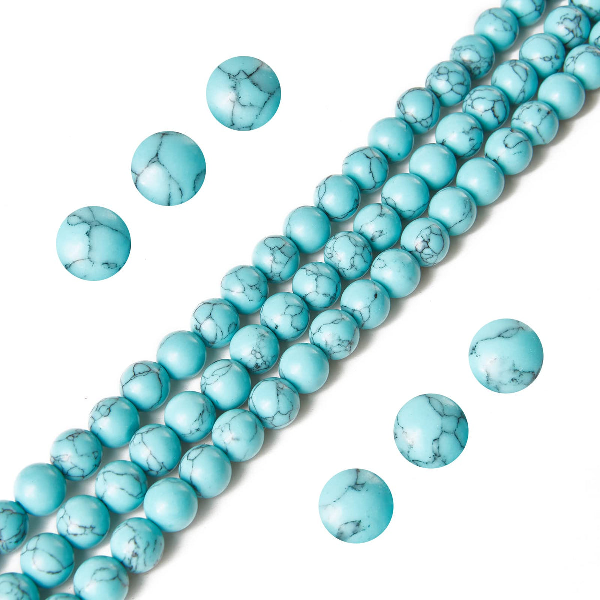 60pcs 6mm Blue Turquoise Beads Natural Gemstone Beads Round Loose Beads for Jewelry Making