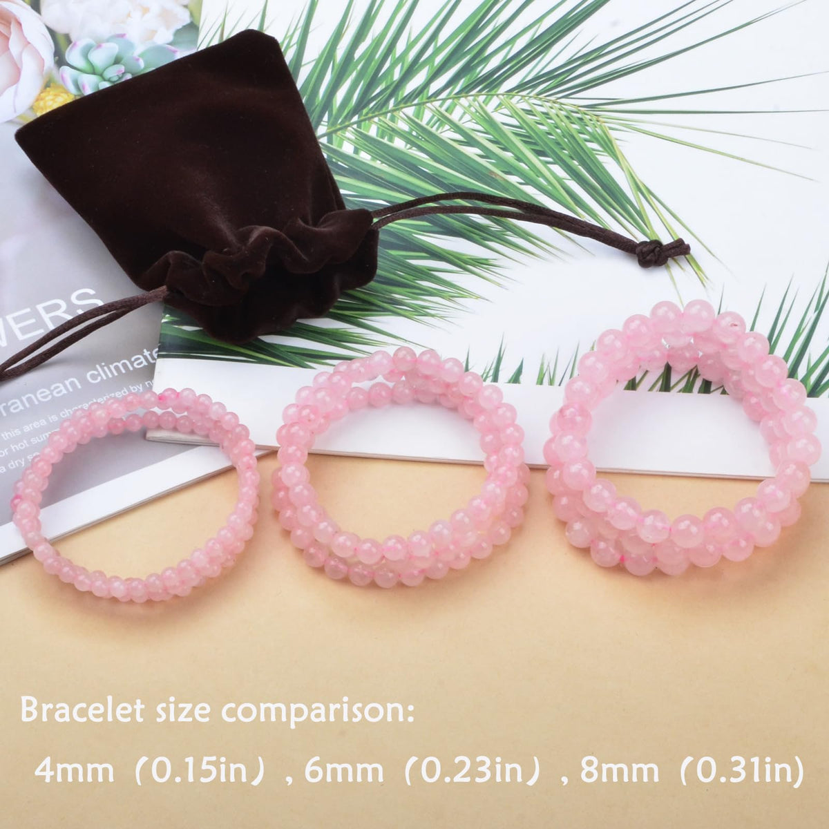 CHCCOYE 4mm Natural Healing Gemstone Bracelet Handmade Yoga Stretch Elastic Bracelet Stress Relief Crystal Jewelry for Men and Women (4mm, Rose Quartz)