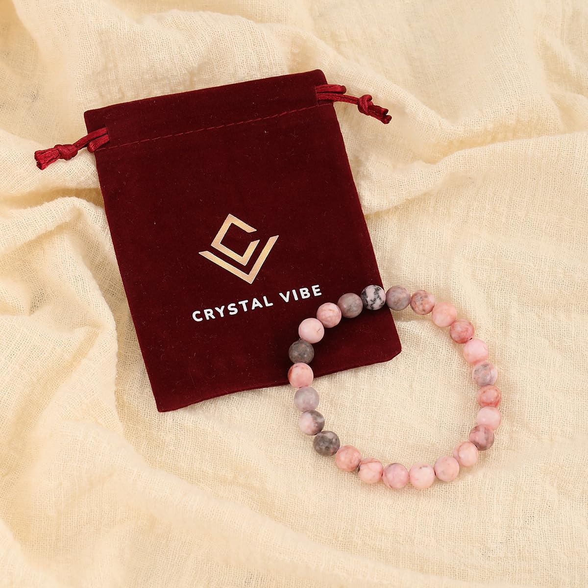 Crystal Vibe Pink Zebra Jasper Bracelet for Balance and Harmony - 8mm Beaded Bracelet for Women Men - Healing Crystal Bracelet - Elastic Adjustable Size